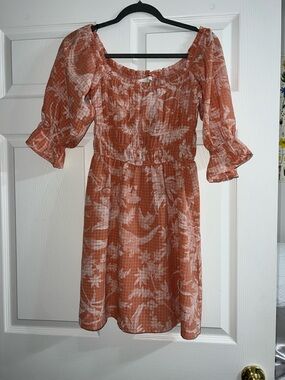 H&M Peach Floral Off-Shoulder Smocked Dress